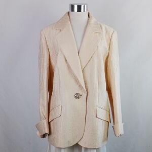 Marina Rinaldi Cream Textured W Beaded Button Jacket.